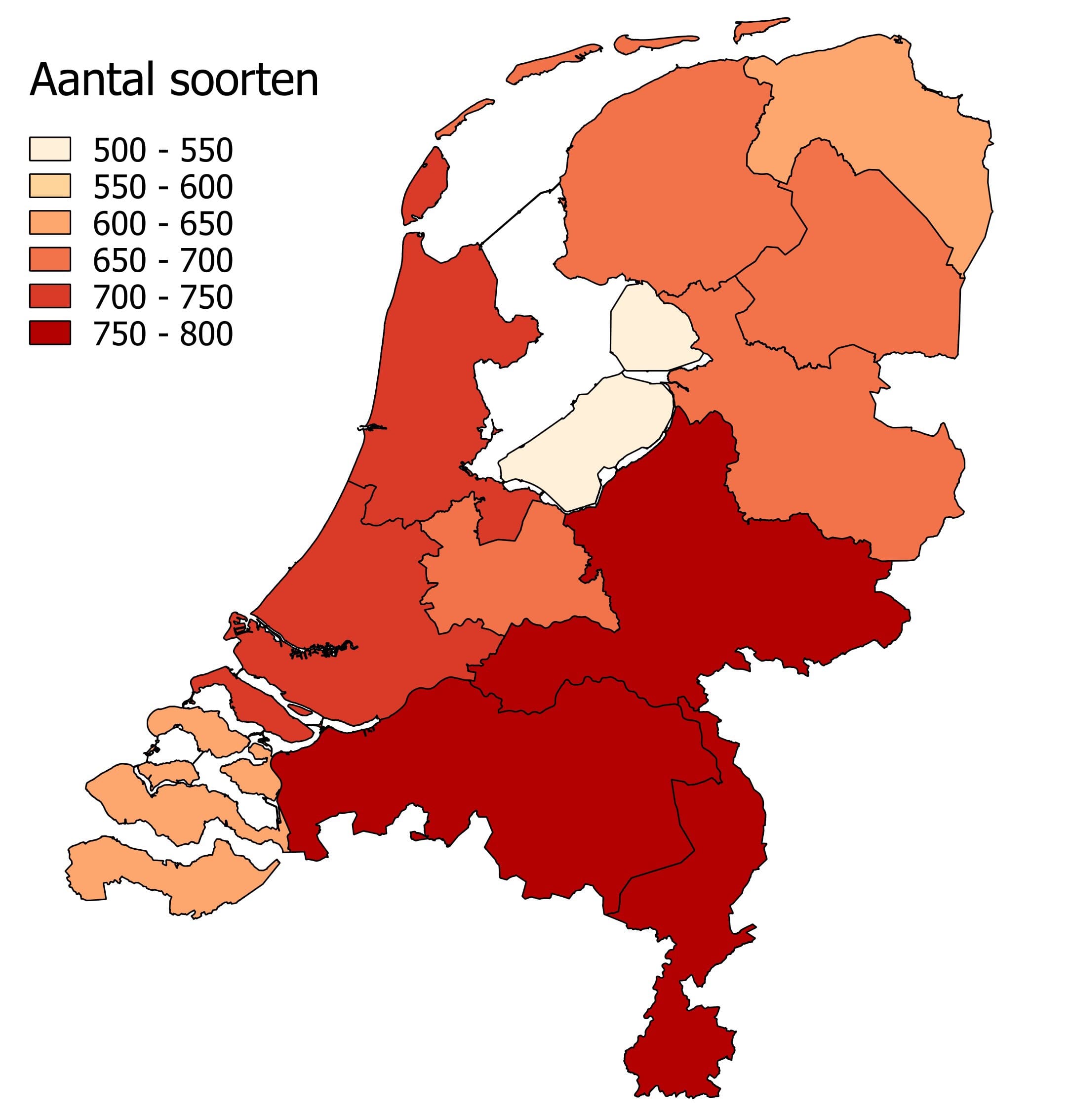 Aantal waargenomen micro en macro nachtvlinders per provincie